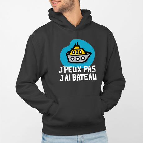 Sweat Capuche Adulte J'peux pas j'ai bateau Noir