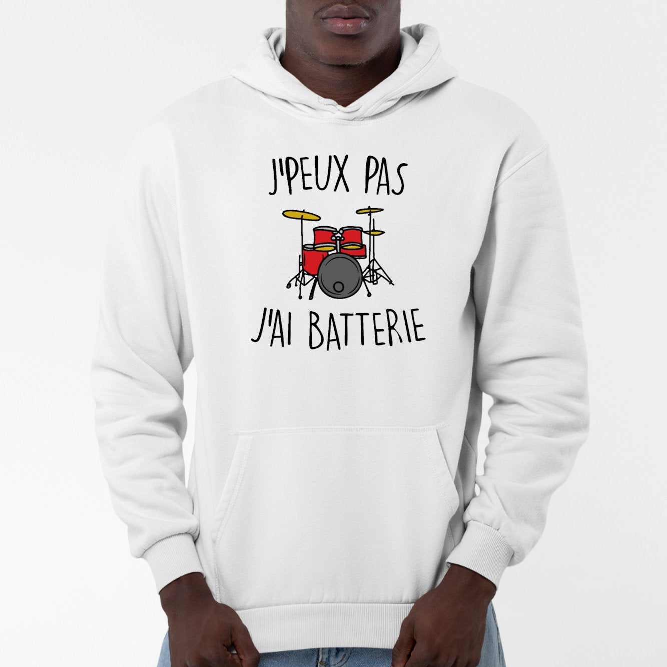 Sweat Capuche Adulte J'peux pas j'ai batterie Blanc