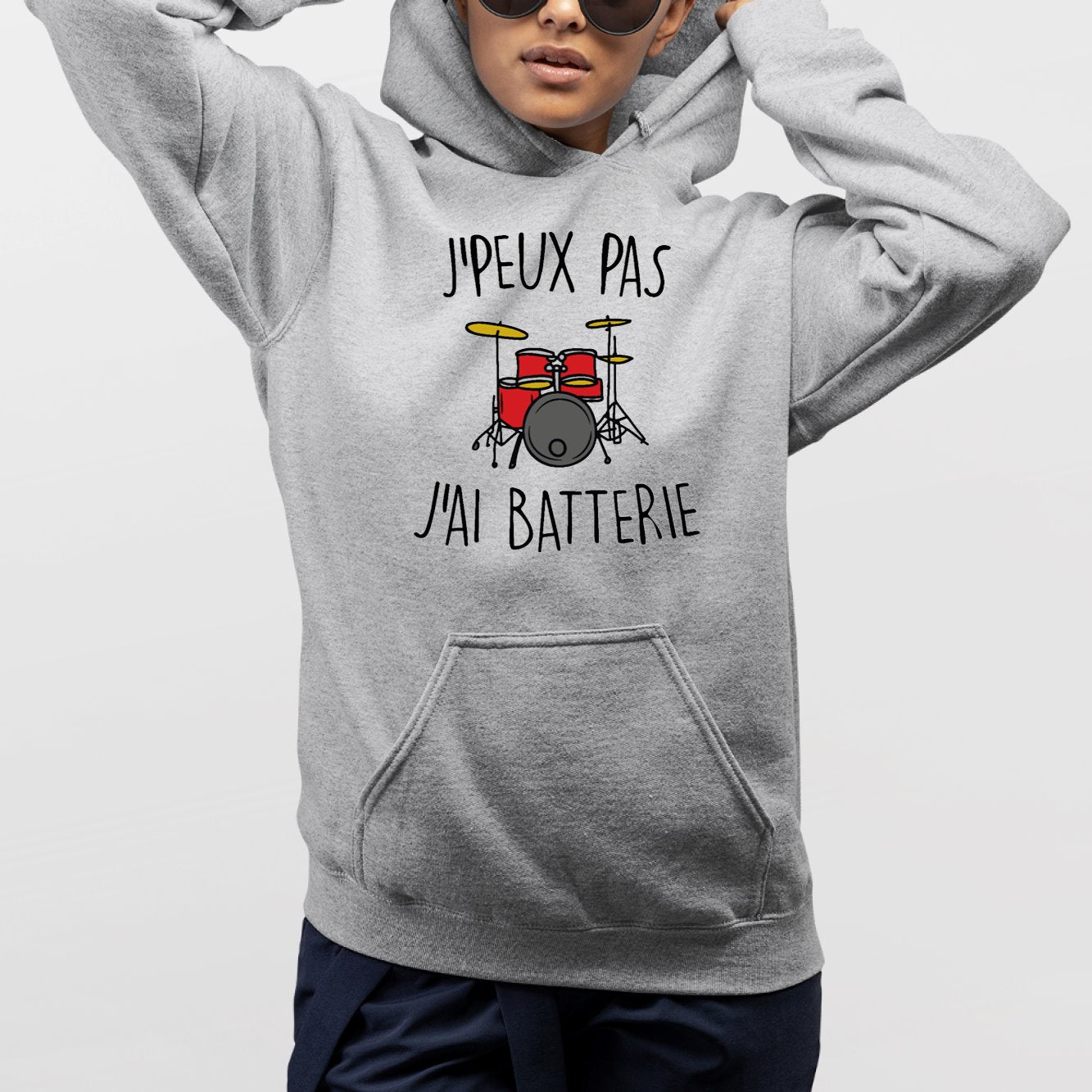 Sweat Capuche Adulte J'peux pas j'ai batterie Gris