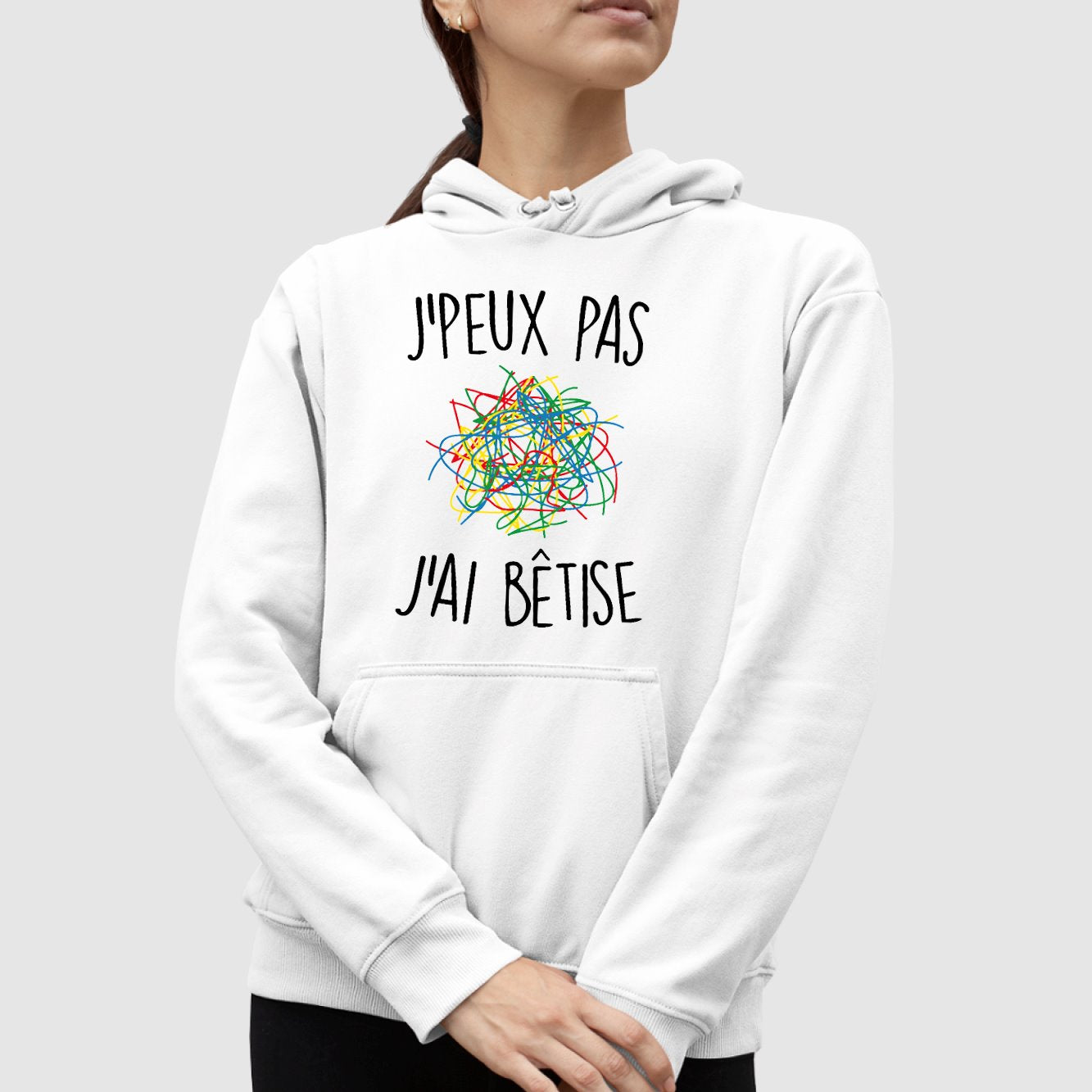 Sweat Capuche Adulte J'peux pas j'ai bêtise Blanc