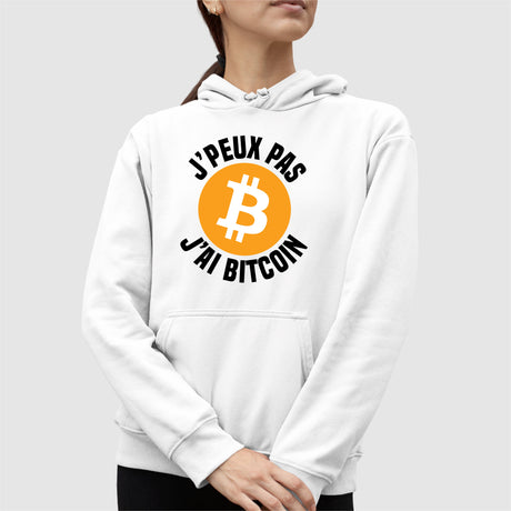 Sweat Capuche Adulte J'peux pas j'ai Bitcoin Blanc