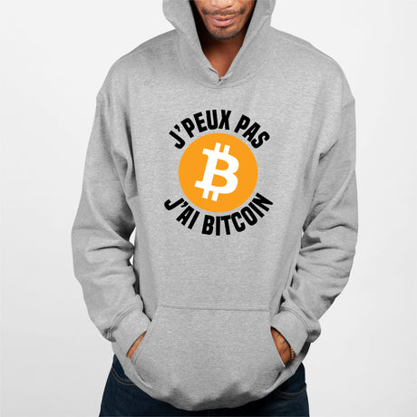 Sweat Capuche Adulte J'peux pas j'ai Bitcoin Gris