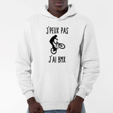 Sweat Capuche Adulte J'peux pas j'ai BMX Blanc