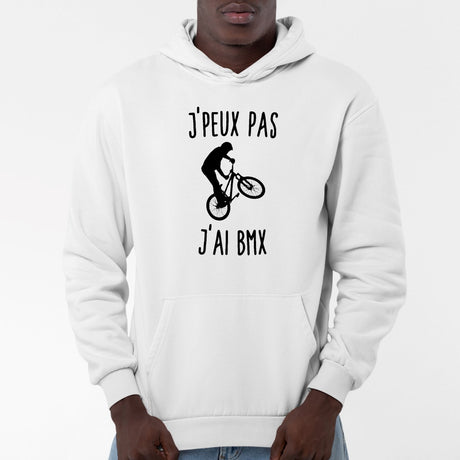 Sweat Capuche Adulte J'peux pas j'ai BMX Blanc