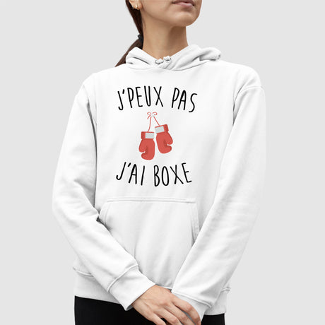 Sweat Capuche Adulte J'peux pas j'ai boxe Blanc