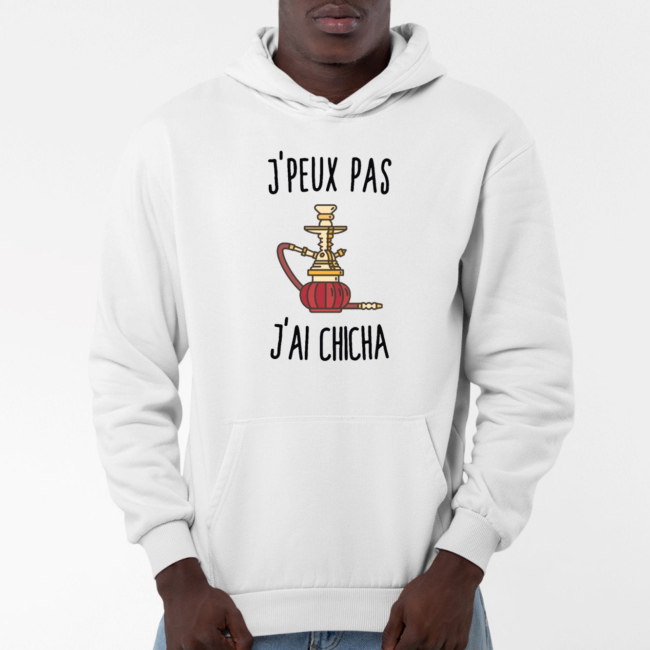 Sweat Capuche Adulte J'peux pas j'ai chicha Blanc