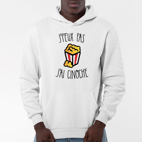 Sweat Capuche Adulte J'peux pas j'ai cinoche Blanc