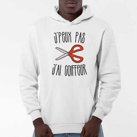 Sweat Capuche Adulte J'peux pas j'ai coiffeur Blanc