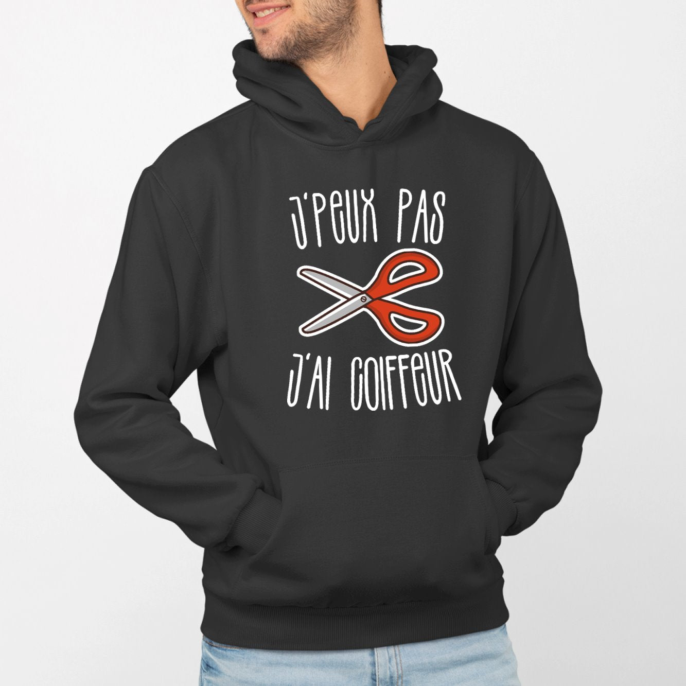 Sweat Capuche Adulte J'peux pas j'ai coiffeur Noir