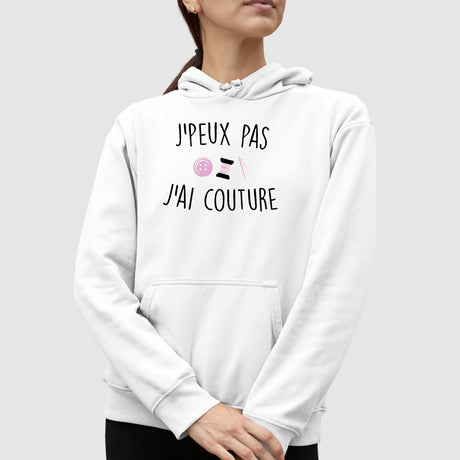 Sweat Capuche Adulte J'peux pas j'ai couture Blanc