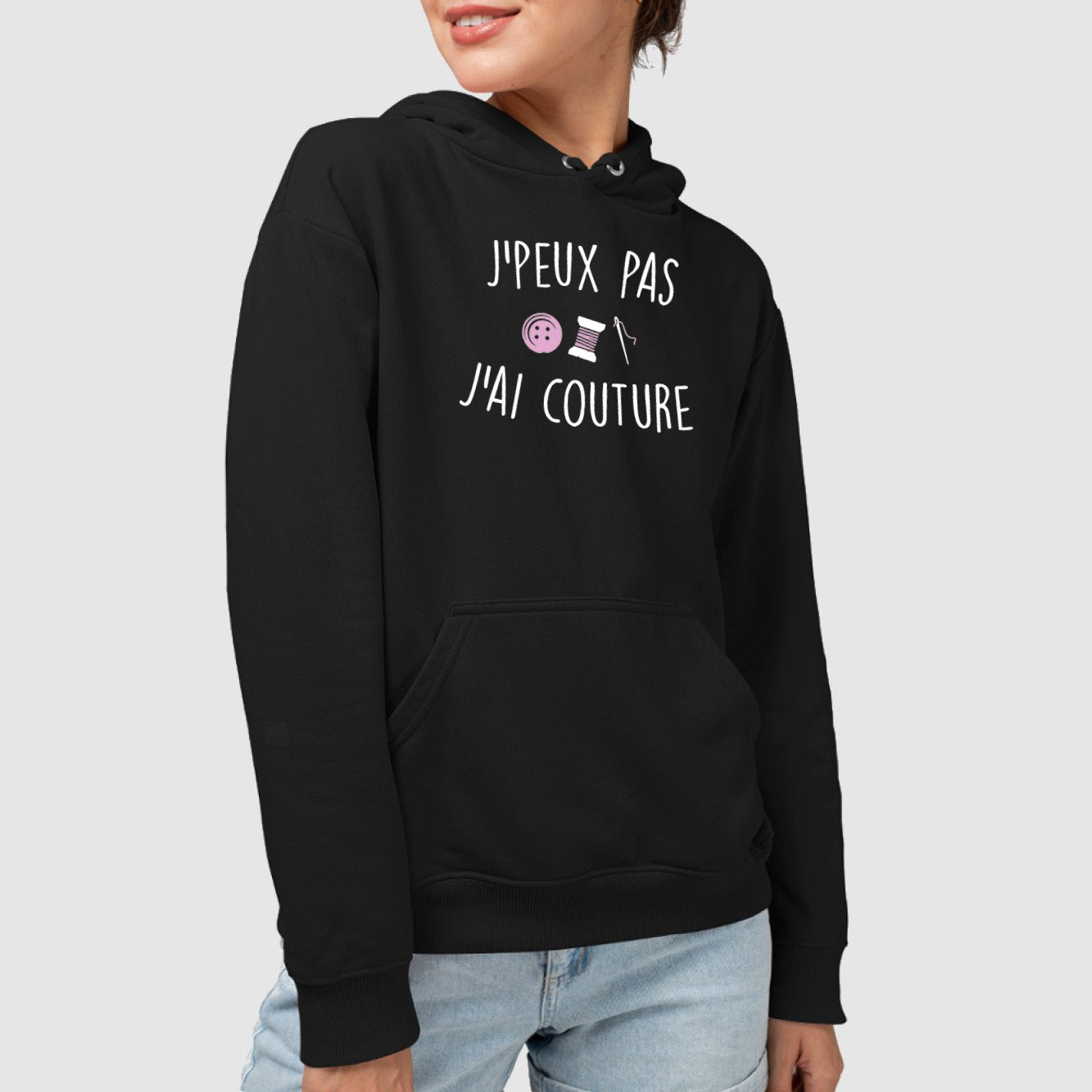 Sweat Capuche Adulte J'peux pas j'ai couture Noir