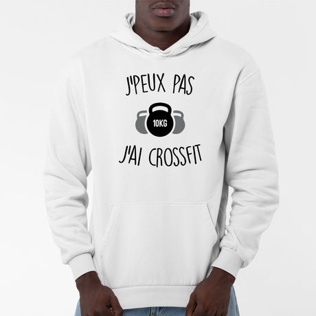 Sweat Capuche Adulte J'peux pas j'ai crossfit Blanc