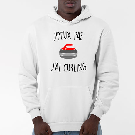 Sweat Capuche Adulte J'peux pas j'ai curling Blanc