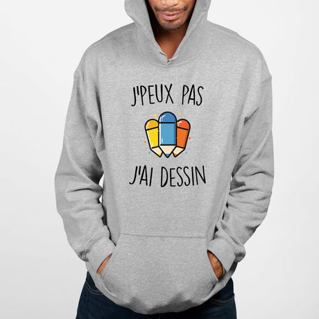 Sweat Capuche Adulte J'peux pas j'ai dessin Gris