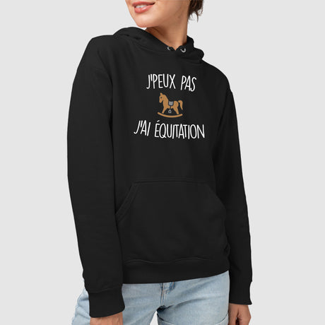 Sweat Capuche Adulte J'peux pas j'ai équitation Noir