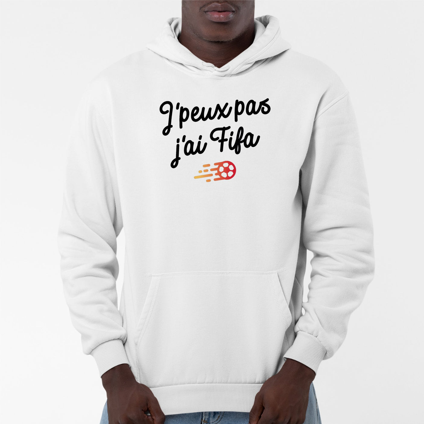 Sweat Capuche Adulte J'peux pas j'ai Fifa Blanc