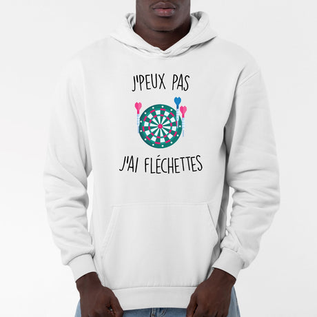 Sweat Capuche Adulte J'peux pas j'ai fléchettes Blanc