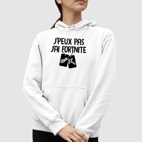 Sweat Capuche Adulte J'peux pas j'ai Fortnite Blanc