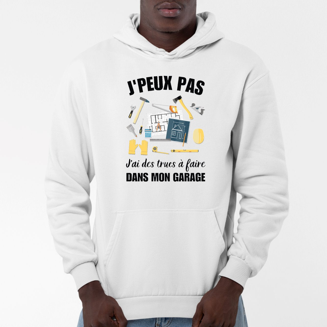 Sweat Capuche Adulte J'peux pas j'ai garage Blanc