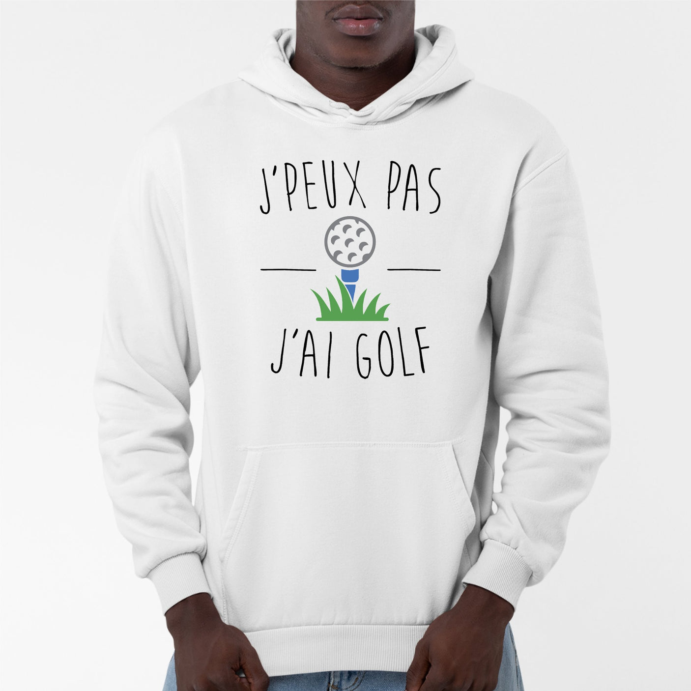 Sweat Capuche Adulte J'peux pas j'ai golf Blanc