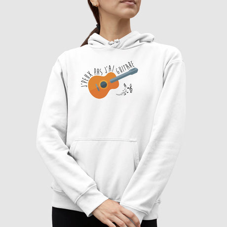 Sweat Capuche Adulte J'peux pas j'ai guitare Blanc