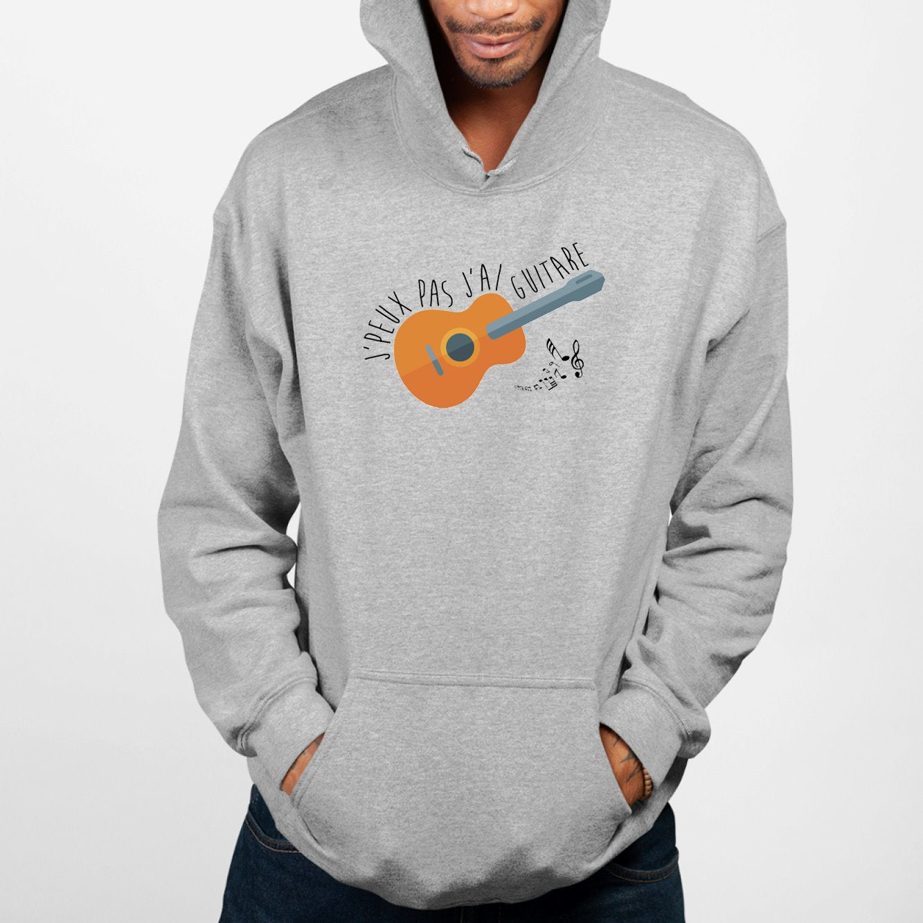 Sweat Capuche Adulte J'peux pas j'ai guitare Gris