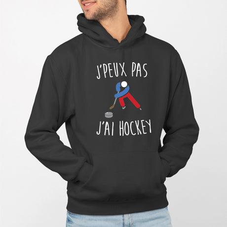 Sweat Capuche Adulte J'peux pas j'ai hockey Noir