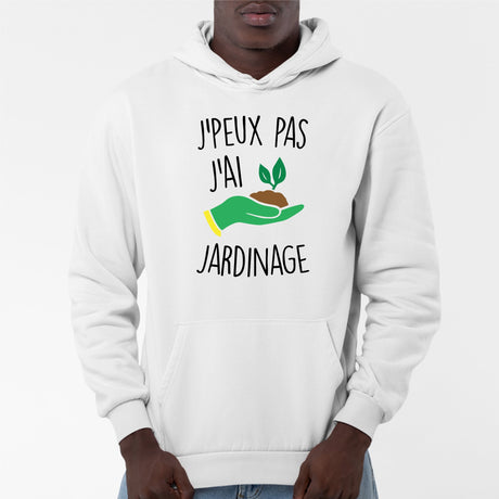 Sweat Capuche Adulte J'peux pas j'ai jardinage Blanc