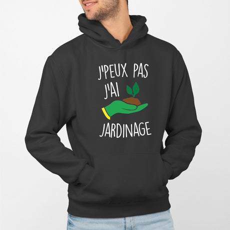 Sweat Capuche Adulte J'peux pas j'ai jardinage Noir