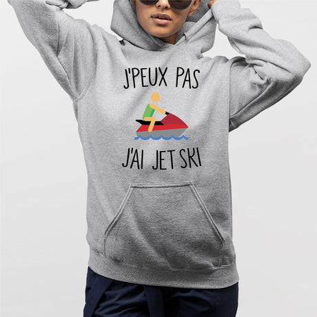 Sweat Capuche Adulte J'peux pas j'ai jet ski Gris