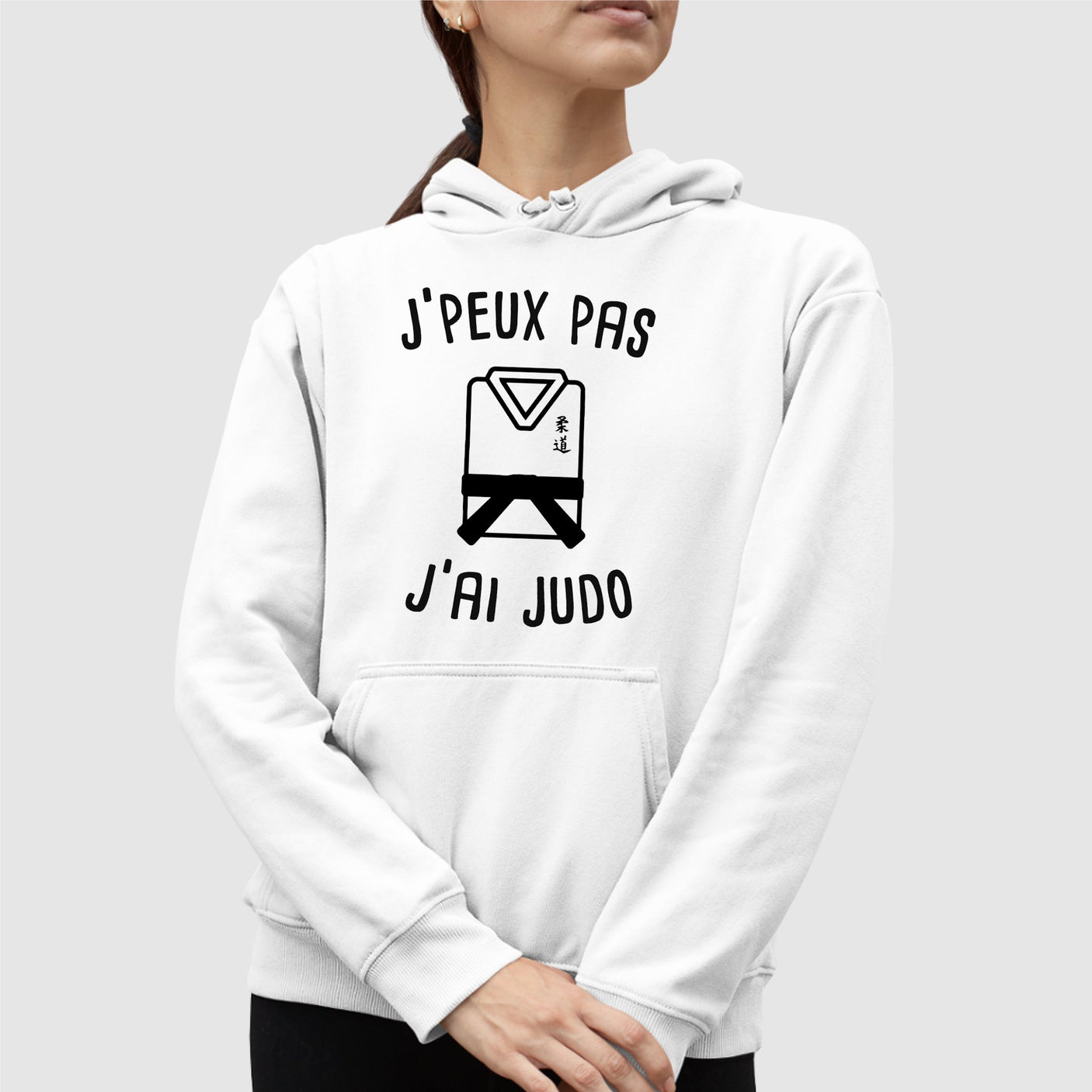 Sweat Capuche Adulte J'peux pas j'ai judo Blanc