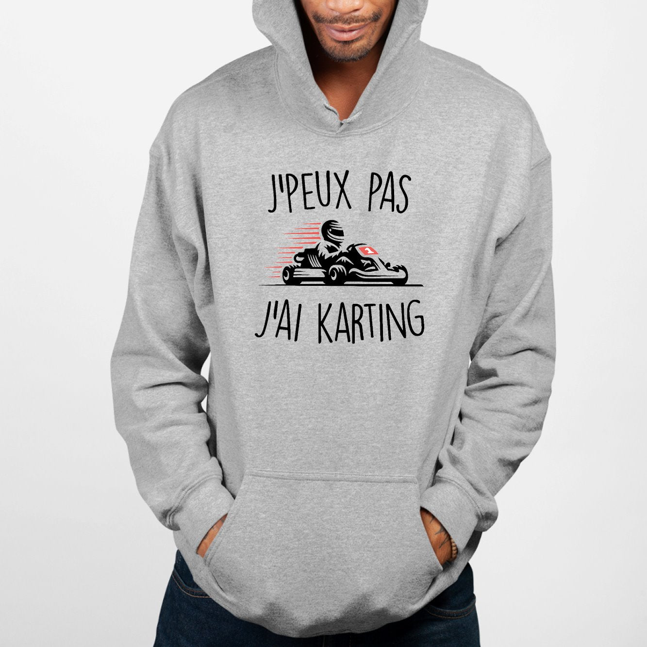 Sweat Capuche Adulte J'peux pas j'ai karting Gris