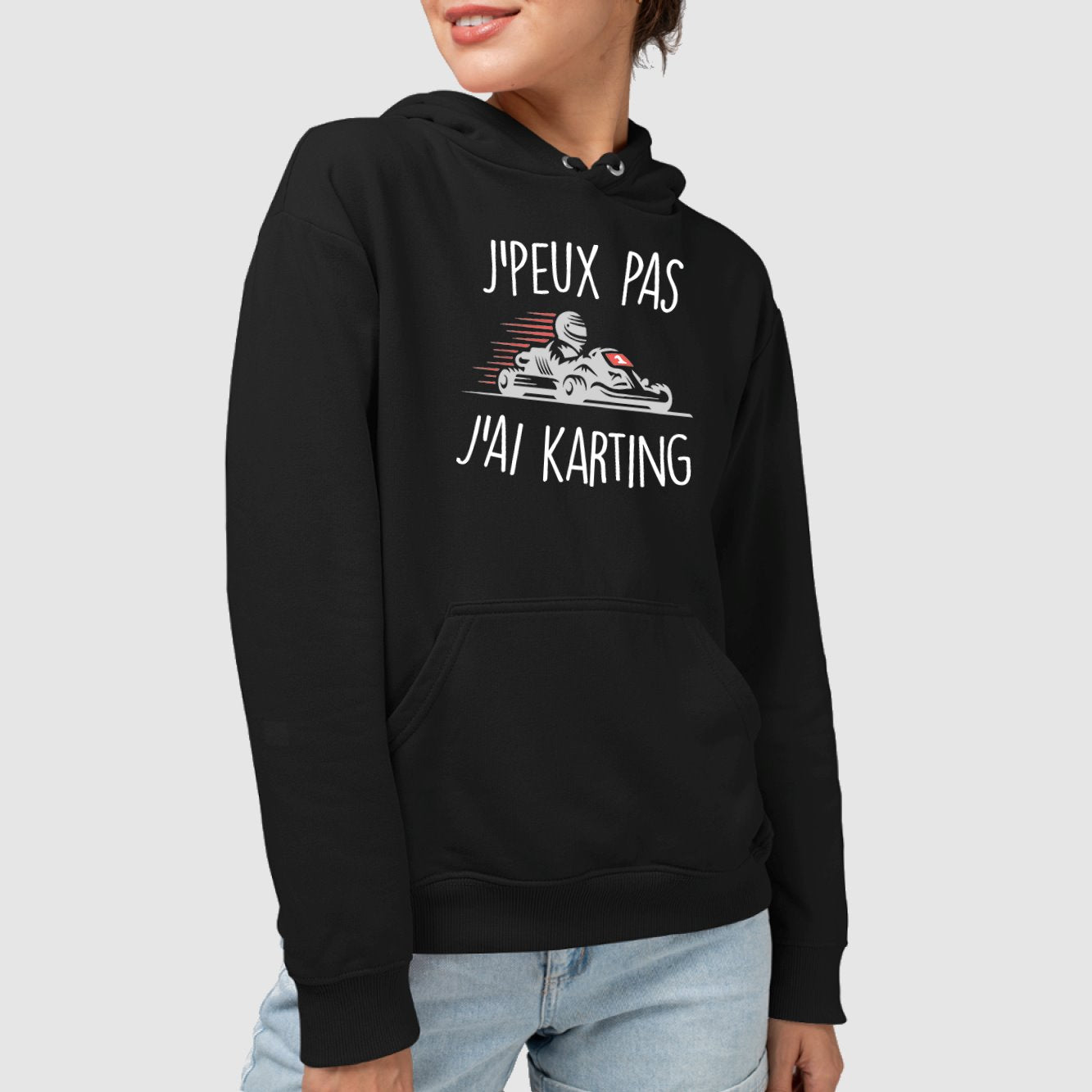 Sweat Capuche Adulte J'peux pas j'ai karting Noir