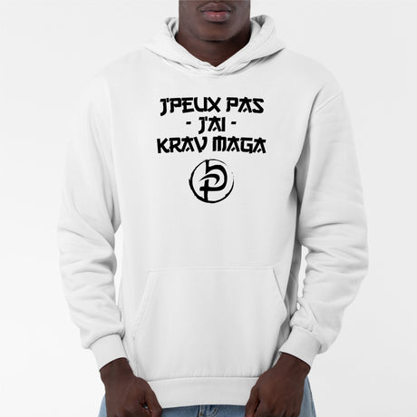 Sweat Capuche Adulte J'peux pas j'ai krav maga Blanc