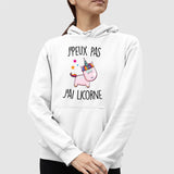 Sweat Capuche Adulte J'peux pas j'ai licorne Blanc