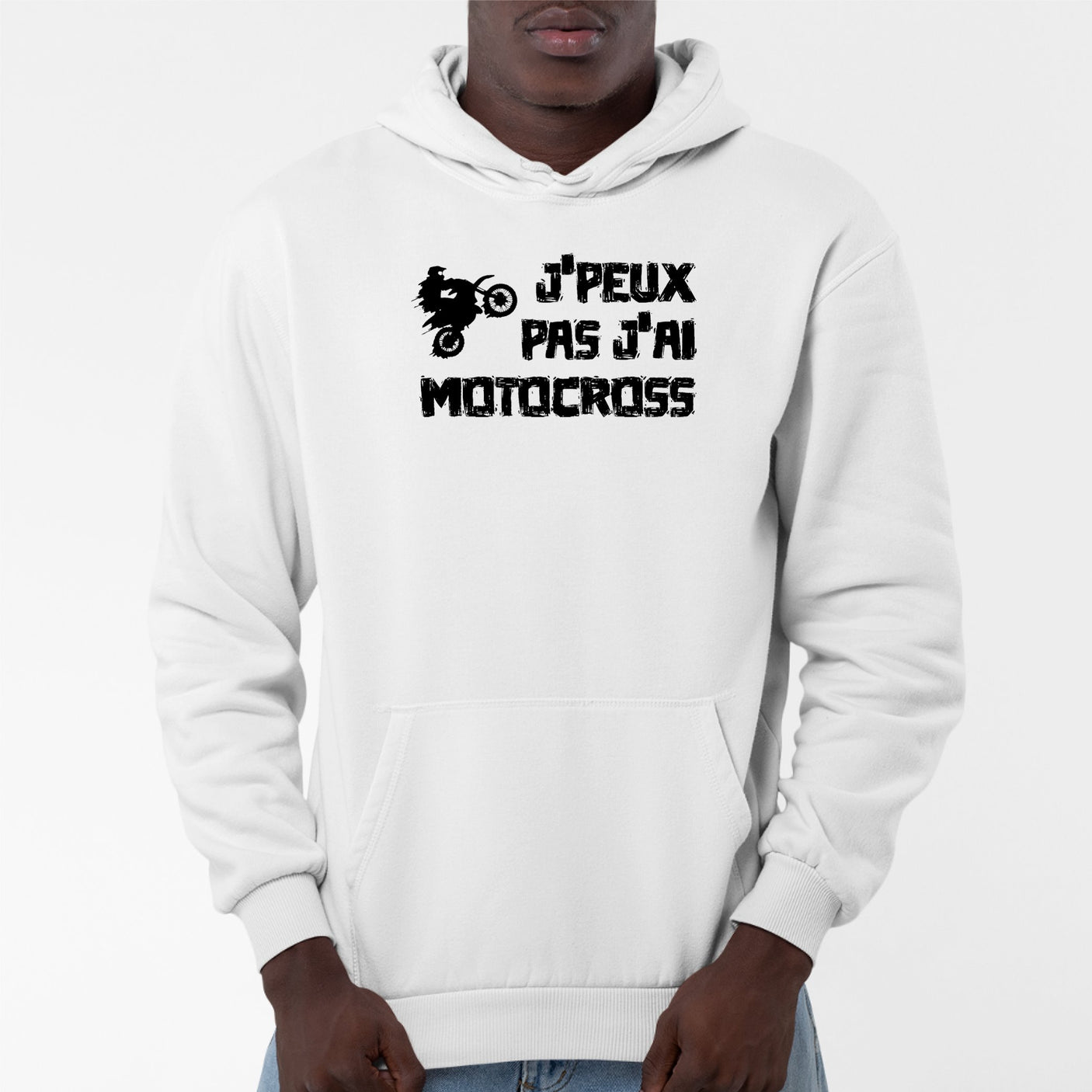 Sweat Capuche Adulte J'peux pas j'ai motocross Blanc