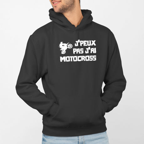 Sweat Capuche Adulte J'peux pas j'ai motocross Noir