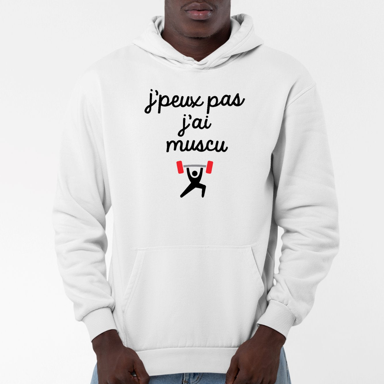 Sweat Capuche Adulte J'peux pas j'ai muscu Blanc