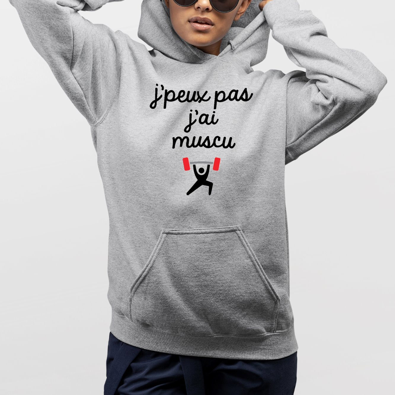 Sweat Capuche Adulte J'peux pas j'ai muscu Gris