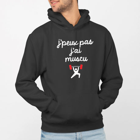 Sweat Capuche Adulte J'peux pas j'ai muscu Noir