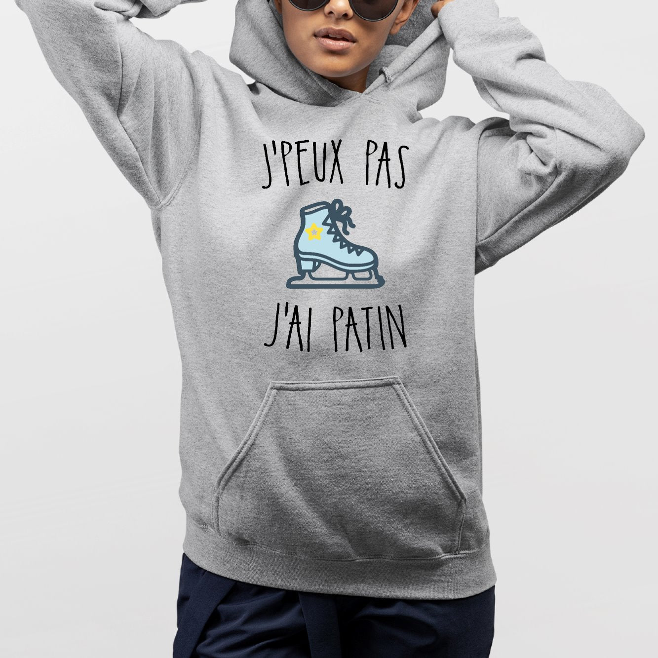 Sweat Capuche Adulte J'peux pas j'ai patin Gris