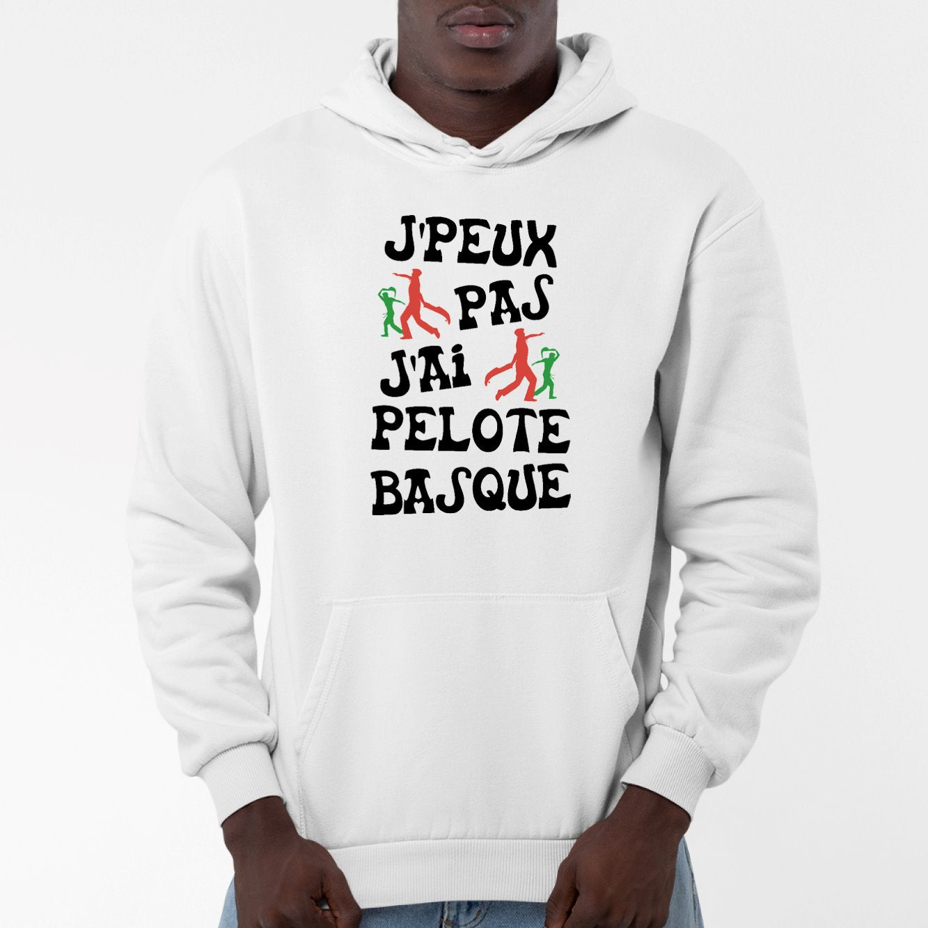 Sweat Capuche Adulte J'peux pas j'ai pelote basque Blanc