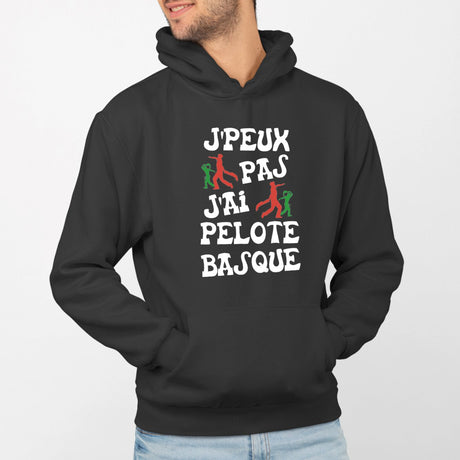 Sweat Capuche Adulte J'peux pas j'ai pelote basque Noir