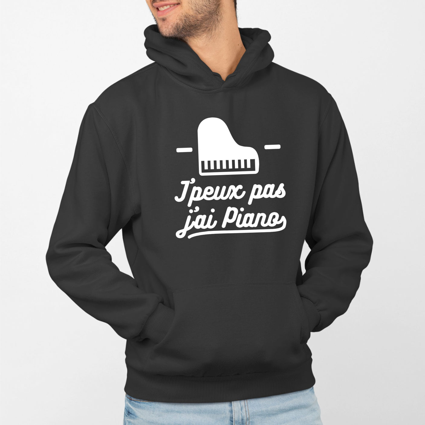 Sweat Capuche Adulte J'peux pas j'ai piano Noir