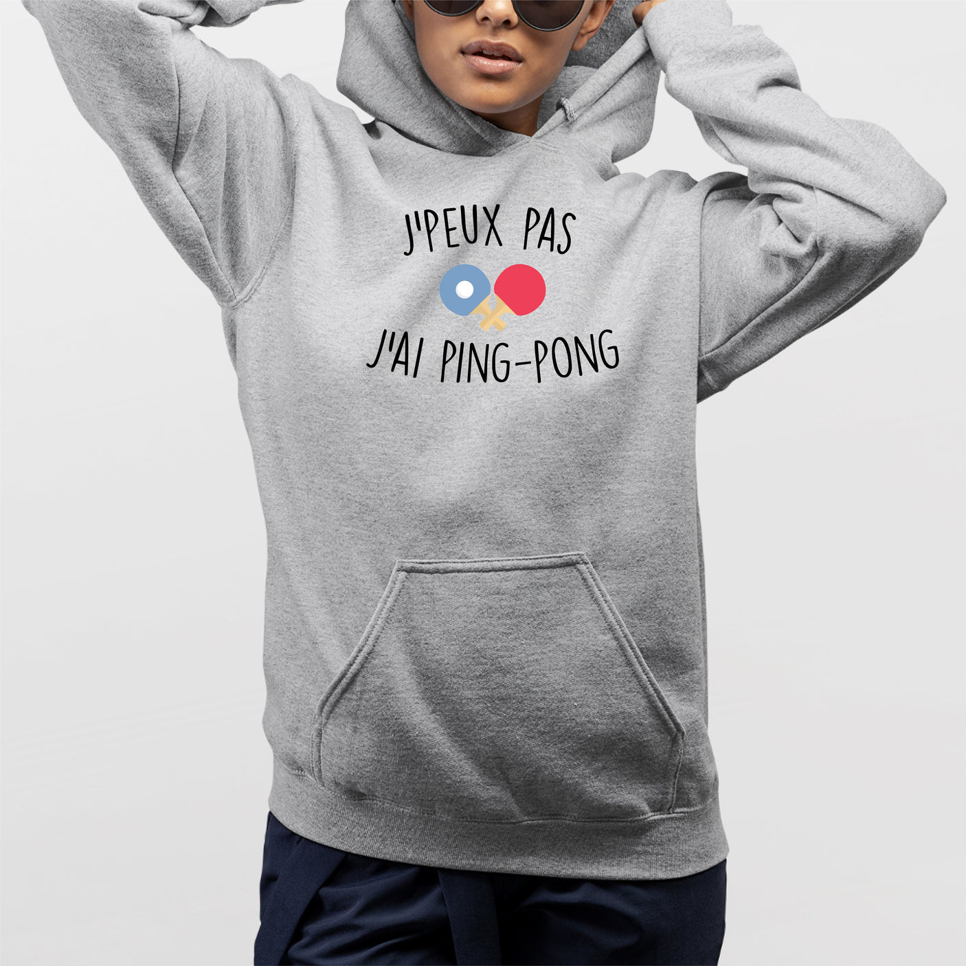 Sweat Capuche Adulte J'peux pas j'ai ping-pong Gris