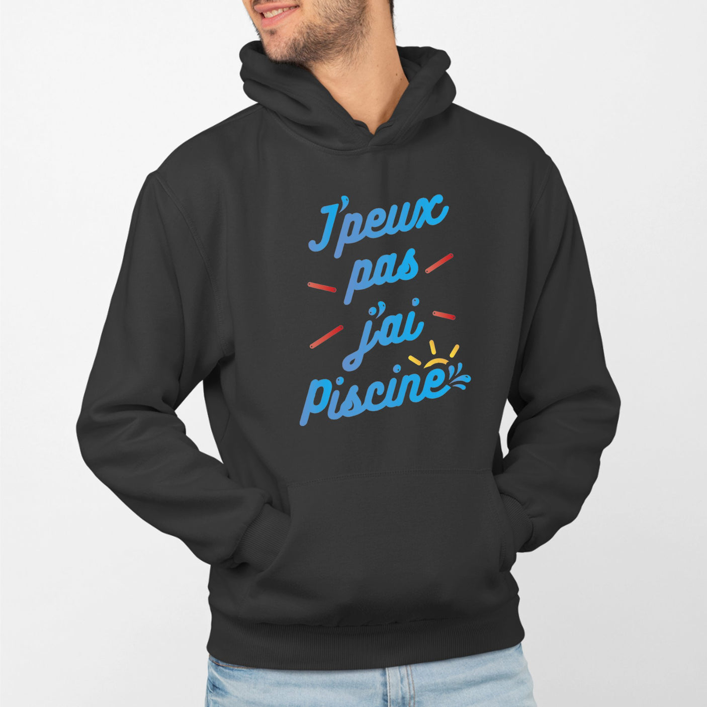 Sweat Capuche Adulte J'peux pas j'ai piscine Noir