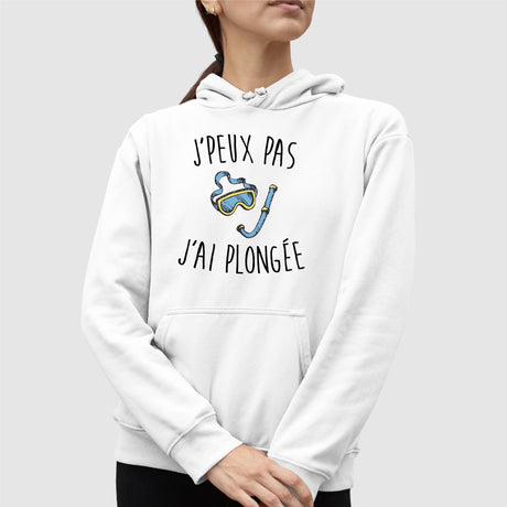 Sweat Capuche Adulte J'peux pas j'ai plongée Blanc