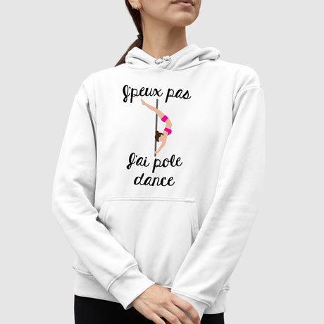 Sweat Capuche Adulte J'peux pas j'ai pole dance Blanc