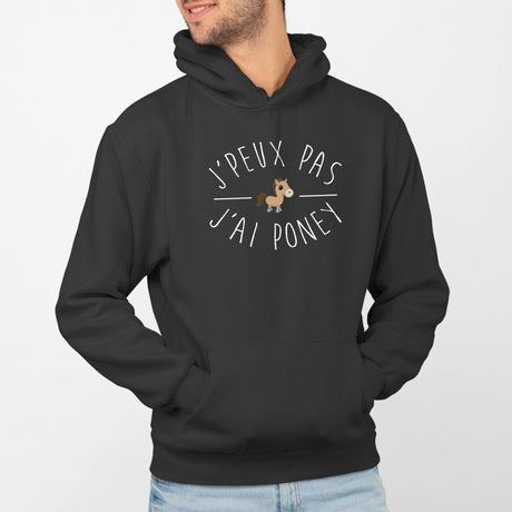 Sweat Capuche Adulte J'peux pas j'ai poney Noir