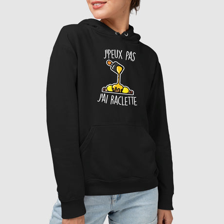 Sweat Capuche Adulte J'peux pas j'ai raclette Noir